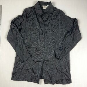 TR Bentley Womens Black Floral Jacquard Rayon Button Down Shirt Medium